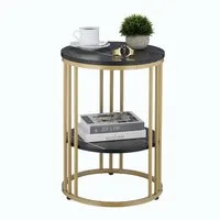 relaxdays Beistelltisch in Marmoroptik, Schwarz-Gold