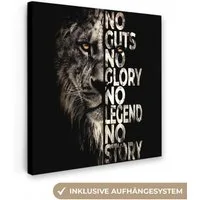 OneMillionCanvasses® Leinwandbild Löwe - Schwarz - Tiere - Zitat - Motivation - Industrie, Fotodruck (1 St), Wandbild, Deko Schlafzimmer Wohnzimmer Flur 20x20 cm