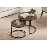 Home Collective Couchtisch 2er Set Beistelltisch Loft Design 2in1 Verschachtelung Wohnzimmer, kratzfeste Oberfläche 53cm & 43cm Rustikal-Eiche schwarzen Beinen rund