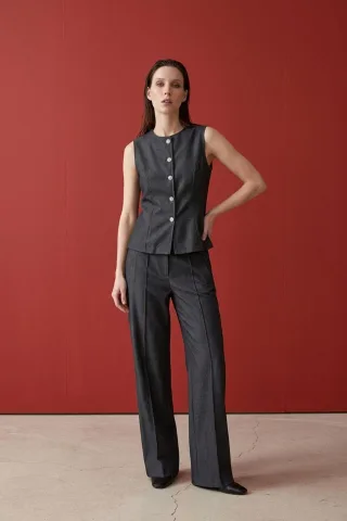 Baumwoll-Popeline-Weste und weit geschnittene Hose-Set