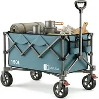 SUNULA Bollerwagen Handwagen Faltbar Bollerwagen, 150 L, Gartenwagen bis 120 kg belastbar, mit EIN-klick-Handgriff, Geländegängig Räder mit Bremsen
