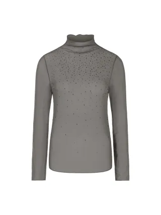 Marc Cain Collections - Mesh-Longsleeve mit Hotfixsteinchen soft charcoal - Gr. - 38