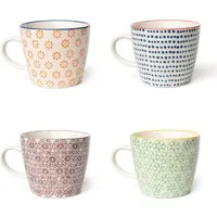 Parusia Tasse Tassen-Set 4x Kaffeetassen 280ml Fassung Kaffeebecher, handgestempelt, Porzellan