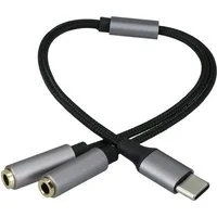 kwmobile USB C Kopfhörer Splitter für USB C Headphone / Headset Adapter Adapter, 27.00 cm, USB-C auf Klinke Audio Kabel Splitter aus Nylon