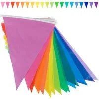 Goodymax Hängedekoration Wimpelkette 10 m Regenbogen Farbverlauf bunt farbig Folie (20 Wimpel a 20 x 30 cm), Girlande Fähnchen Kette Wimpelgirlande Fahnen Deko