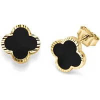 Schmuck Krone Paar Ohrstecker Paar Ohrstecker Kleeblatt Blumen Onyx schwarz 585 Gelbgold, Gold 585