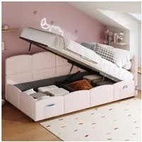 Flieks Polsterbett, Hydraulisches Kinderbett Daybett 90x200cm mit USB-Aufladen & Stauraum