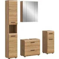 welltime Badezimmer-Set, (Set, 4-St., Hochschrank, WBU, Spiegelschrank, Standschrank hoch), Bad-Kombination, Bad-Möbel, Badezimmer, Kombination, Kombi