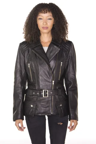 Lange Damen-Bikerjacke aus Leder – Quito