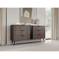 MOEBLO Kommode LARON 163 6s (Eiche Dunin, Schwarz – Großzügige 6-Schubladen-Kommode mit Metallfüßen und geriffeltem Frontdetail, Sideboard Wohnzimmer Kommode Schlafzimmer Komodenschrank Highboard), (BxHxT): 163,2 x 81,2 x 38 cm
