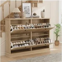 GarveeMore Schuhschrank Moderner Rillenprofil mit 4 Klappschubladen verstellbare Einlegeböden (1-St) 120x25x90cm Versteckter Schuhstauraum Schuhregal für 18–24 Paar Schuhe