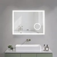 AQUABATOS LED-Lichtspiegel Led Spiegel mit Beleuchtung Badspiegel Badzimmerspiegel Wandspiegel, Digital Uhr Kosmetikspiegel Beschlagfrei Kaltweiß Rechteckige Ecken