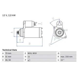 Bosch Anlasser 2,0 kW Nissan Cabstar Navara Pathfinder 2,5 0986025730