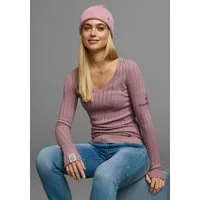 KangaROOS V-Ausschnitt-Pullover hüftlange Schnittform, mit Rippstrick, figurbetonte Passform