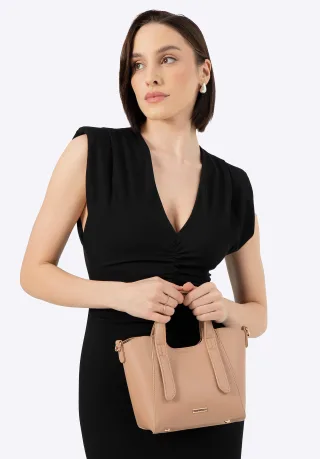 Wittchen Mini-Aktentasche für Damen aus beigefarbenem Öko-Leder mit