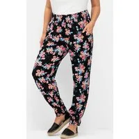 Sheego Jerseyhose Schlupfhose mit Blumendruck und Smok-Abschlüssen
