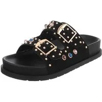 Ital-Design Damen Sandalen mit Schnallen und Zierdetails Pantolette (91849365) Keilabsatz/Wedge Pantoletten in Schwarz