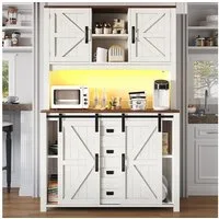 i@home Hochschrank Küchenschränke (115 × 40 × 174,7 cm) Küchenschränke mit Schiebetüren und LED-Beleuchtung, schwarz/weiß
