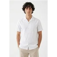 Jack & Jones Kurzarmhemd JPRBLARIVER LINEN BL. DOBBY SS SHIRT SN mit Resort Kragen