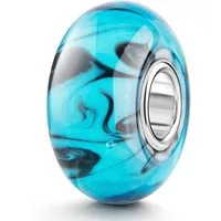 Materia Bead Glasperle gemustert Blau Schwarz abstrakt Hülse 925 Silber 598, Hülse aus 925 Sterling Silber
