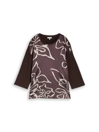 Tom Tailor - Langarmshirt mit Blumenmuster java dark brown - Gr. - XL