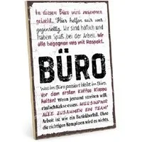 TypeStoff Wandbild TypeStoff Holzschild mit Spruch – BÜRO – im Vintage-Look, Büro, inklusive Einlassaufhänger