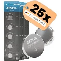ABSINA CR1632 3V Lithium Knopfzelle 25er Pack - Batterien für Autoschlüssel Knopfzelle, (5 St)