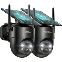 Topcony Überwachungskamera COOAU 2K Outdoor WLAN Überwachungskamera Aussen Akku Solar PTZ (Außenüberwachung, Außen, Outdoor, Außenbereich, Aussen, 2-tlg., Kamera Überwachung Aussen mit Kabellose Installationsfreie Solarpanel, KI-Erkennung, 360°-Überw