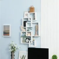 HOMCOM Wandregal Schweberegal, 5 Würfel, ineinandergreifend, 9 Fächer, Wandboard 1-tlg., Tannenholz, Weiß, 49.5 x 10.2 x 86 cm