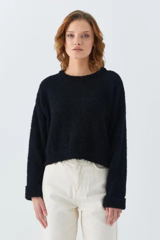 Plüschstrukturiertes Kurzstrickpullover