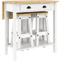 vidaXL Essgruppe 3-tlg. Bar-Set Weiß Massivholz Kiefer, (1-tlg)