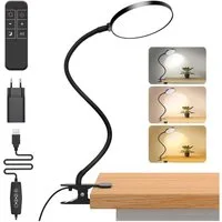 Rosnek LED Leselampe LED Klemmleuchte Dimmbar 3 Lichtfarben, Schreibtischlampe Flexibel 5W, Leselampe Timer Φ12cm USB Stecker für Arbeitszimmer Schlafzimmer Büro