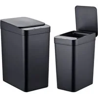 relaxdays Mülleimer 9L & 15L mit Sensor 2er Set, Schwarz-Schwarz