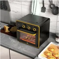 HOMCOM Minibackofen 5 in 1 Pizza-Ofen inkl. Backblech Set, 90-230℃, Schwarz+Gold 36 x 37,7 x 34,5 cm