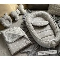 Loolay Bettnestchen MINKY/ Baumwolle BABYNEST Babykokon Geschenk Babyausstattung SETS, (MUSTER: Sterne GRAU/ MINKY Grau, SOLO oder im SETS, 1-tlg., PREMIUM BABYGESCHENK Neugeborene Nestchen, Babynestchen, Reisebett), LOOLAY® - 100% Europäische Stoffe