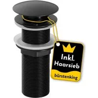 Bürstenking Ablaufgarnitur Ø 63/66 mm – Push-Open Ablaufventil - mit & ohne Überlauf & Haarsieb Push-Open / Pop-Up