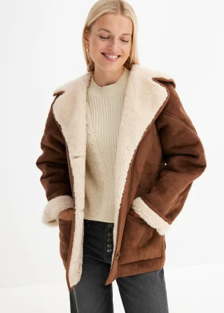 bonprix Shearling Jacke mit Kapuze, braun, Gr.36, Lässige Shearling Jacke mit Taschen und Kapuze