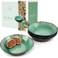 SÄNGER Suppenteller Set Palm Beach, Grün Schwarz, (4 St), Ø19x5cm, 600 ml, Handmade, Premium Collection