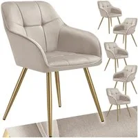 tectake Esszimmerstuhl Polstersessel gepolstert, in Samtoptik, gesteppt, 58 x 62 x 82 cm (Küchenstuhl Marilyn in taupe/gold, 6 St), schlanke, goldene Stahlbeine, bodenschonend, Belastbarkeit 120 kg
