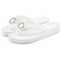 LASCANA Sandale, Badeschuh, Pantolette, Badelatsche, Flip Flop, Sommerschuh, Badezehentrenner Zehentrenner mit Ringapplikation "Italy" VEGAN