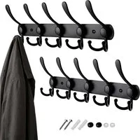 relaxdays Garderobenhaken Garderobenleiste 2er Set (2 St), schwarz