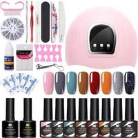 KINSI Lichthärtungsgerät Gel-Nagelstudio-Set mit UV-Lampe,8x Farb-Gellacke & Komplettes Zubehör, für langanhaltenden, glänzenden Lackiergang zu Hause