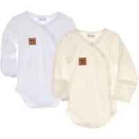 La Bortini Body Wickelbodys 2er Pack Baby Wickelbody mit Kratzschutz in Weiß und Creme aus reiner Baumwolle, 44 50 56 62 68 74 80 86 92 98