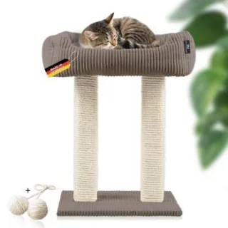 Rohrschneider ® moderner Kratzbaum, Kratzsäulen aus Vollholz, Katzenbett mit Wendekissen