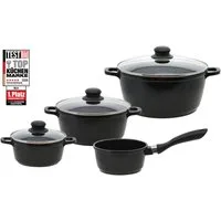 Elo Basic Topf-Set Black Cast, Aluminiumguss (Set, 7-tlg., 3 Töpfe mit Deckel, 1 Stielkasserolle), mit hochwertiger Antihaftversiegelung, Induktion