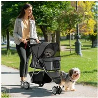 PawHut Hundebuggy mit Kissen, Netzfenstern, Getränkehalter, Aufbewahrungstasche, (1-tlg), für Hunde & Katzen bis 10 kg, Dunkelgrau