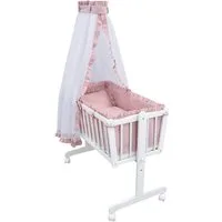 Baby-Delux Stubenbett Babywiege Komplettset Royal Rüsche, Schaukelwiege Weiß 90x40cm Komplett Bettset Wiegenset