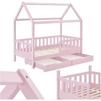 Juskys Kinderbett Marli, 90x200 cm, mit Dach, 2 Bettkästen, Rausfallschutz, 3 - 10 Jahre