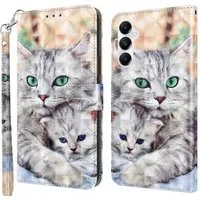 CLM-Tech Handytasche für Samsung Galaxy A16 / A17 5G Hülle aus PU Leder Klapphülle (Katze und Kätzchen, Handyhülle mit Standfunktion - Wallet Flip Case inklusive Kartenfächer), Cover mit Magnetverschluss