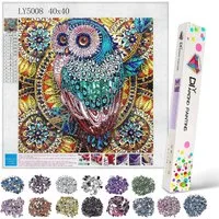 LA CUTE Malen nach Zahlen 5D Diamond Painting Eule Volldiamant Set DIY Bastelset 40x40 cm (Volldiamant Malerei Set mit Kristallen, komplett für Wanddekoration & Geschenk, DIY 5D Diamant Painting Eule, bunt, inkl. Zubehör, 40x40 cm Leinwand), 5D-Diama